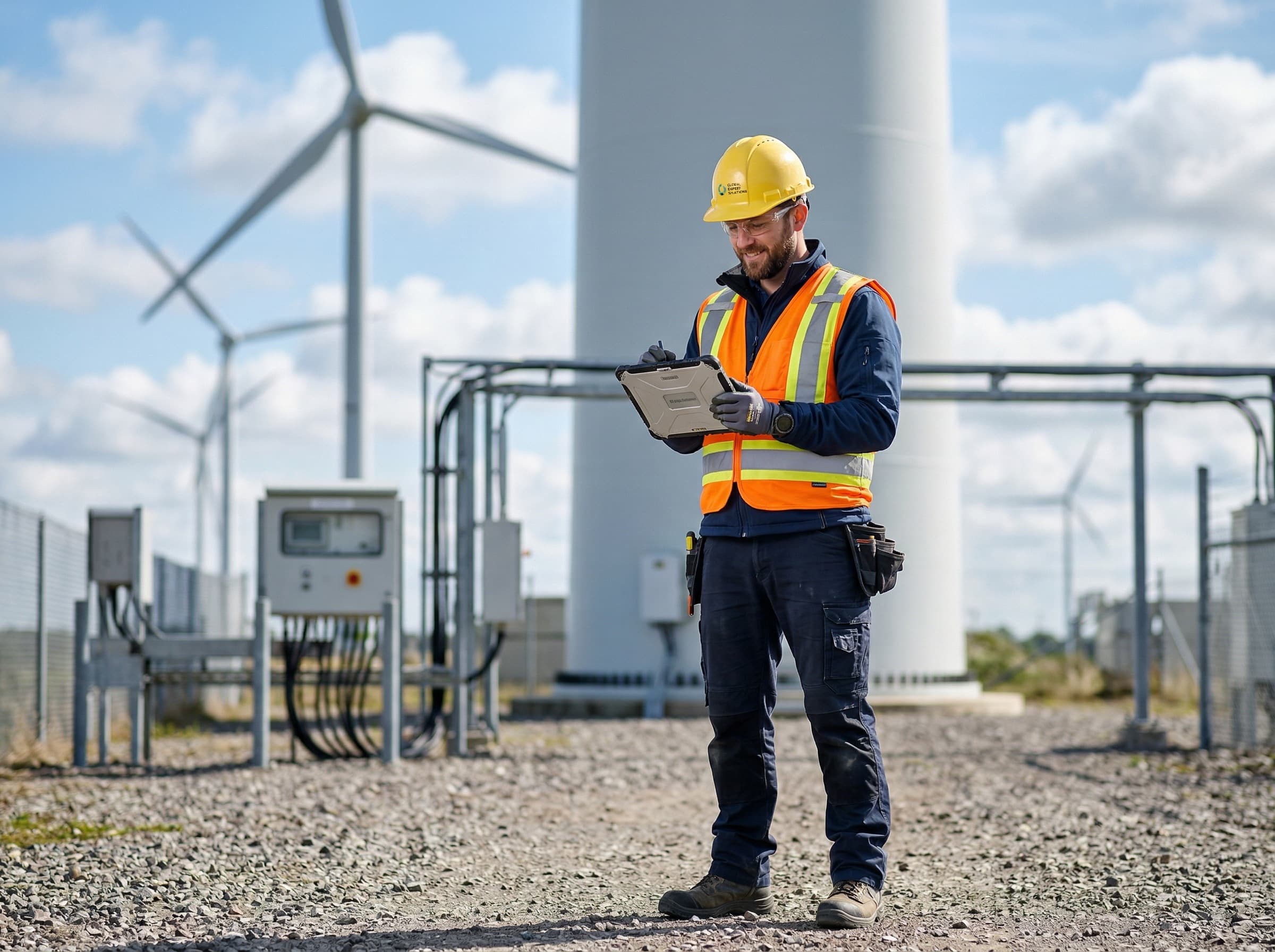 Field service technician inspecting energy infrastructure