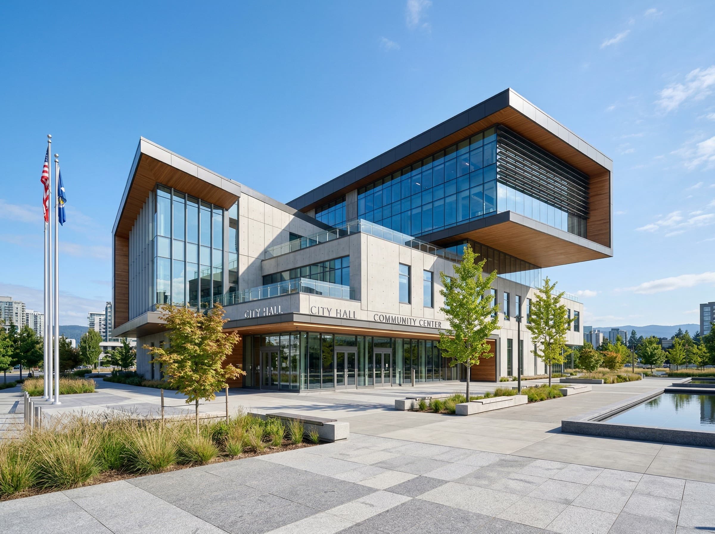 Modern government building with glass façade